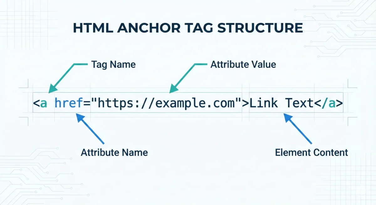 HTML Attribute Name aur Value ka syntax diagram hindi mein