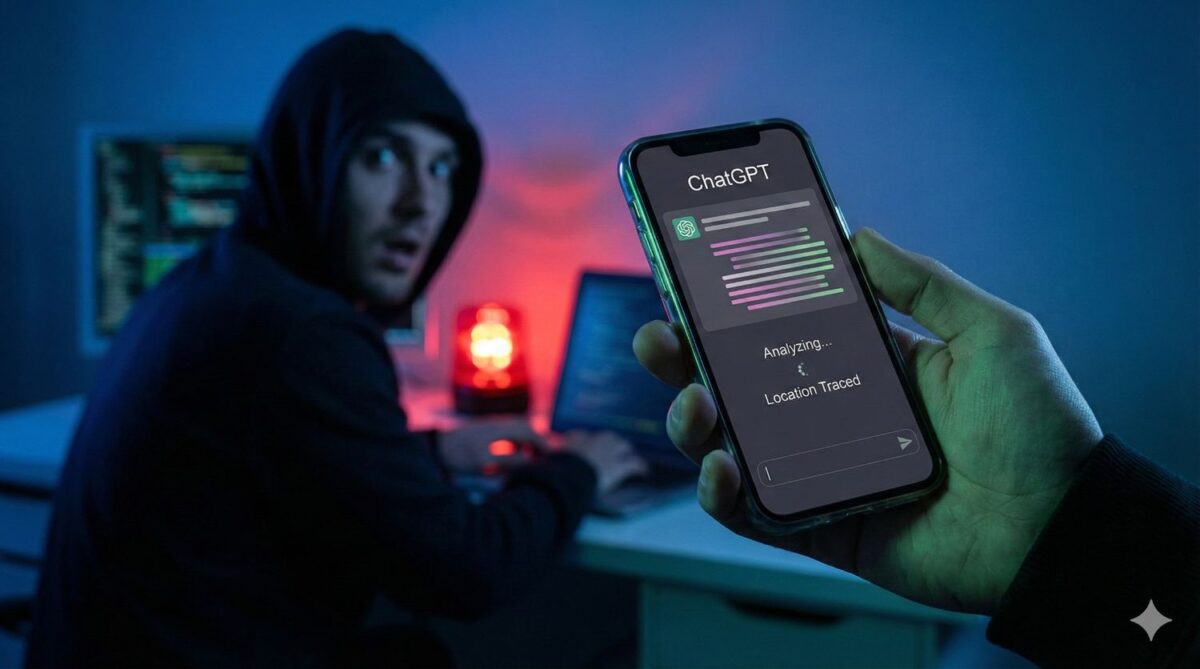 ChatGPT की मदद से दिल्ली का युवक ऑनलाइन स्कैमर की लोकेशन ट्रेस करता हुआ, फोन स्क्रीन पर ‘Location Traced’ दिखाई देता है।