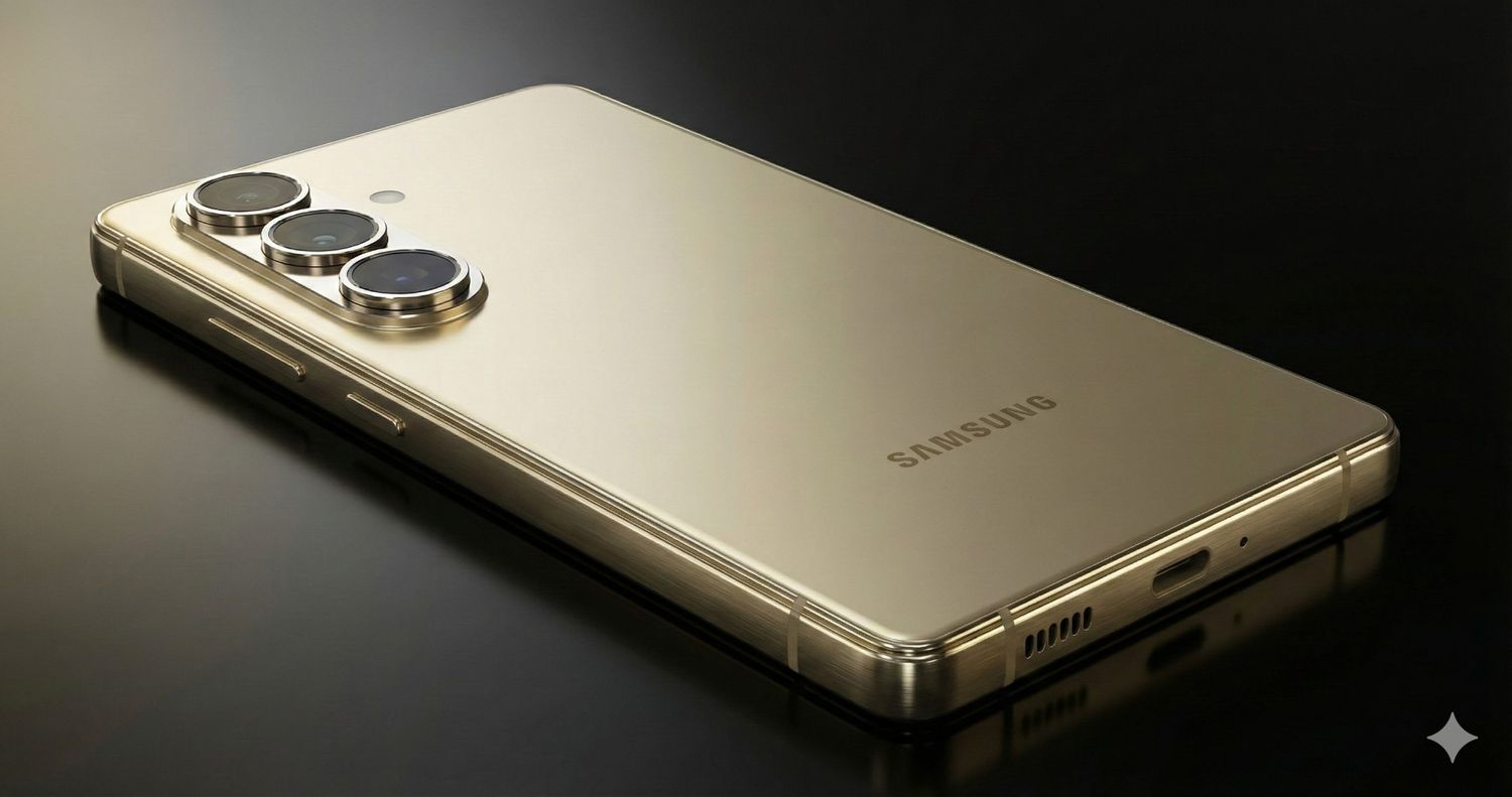 Samsung Galaxy M35 5G golden concept phone with 7800mAh battery and 240MP camera.